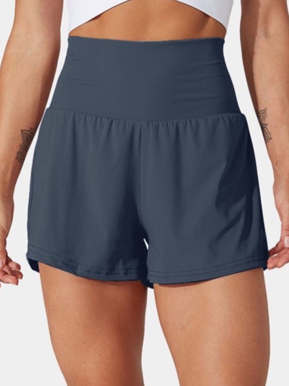 HALARA High-Waist Athletic Shorts in Slate Blue. 🏡